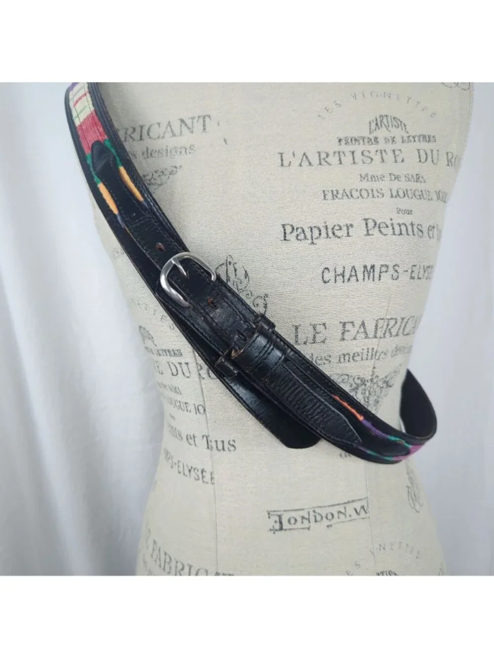 Vintage 80s Textile Western Belt X Large Black Leather